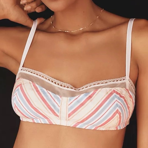 Anthropologie Other - Anthropologie NWT Lace Trim Cotton Shelf Bralette Pink Stripe XS Lounge